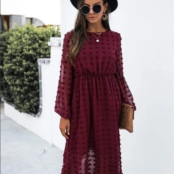 burgundy swiss dot dress Swiss Dot Cap Sleeve Dress main image 1